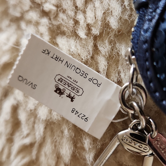 NWT Coach Blue Pop Sequin Heart Key Ring or Bag Tag ๐ - Picture 4 of 13